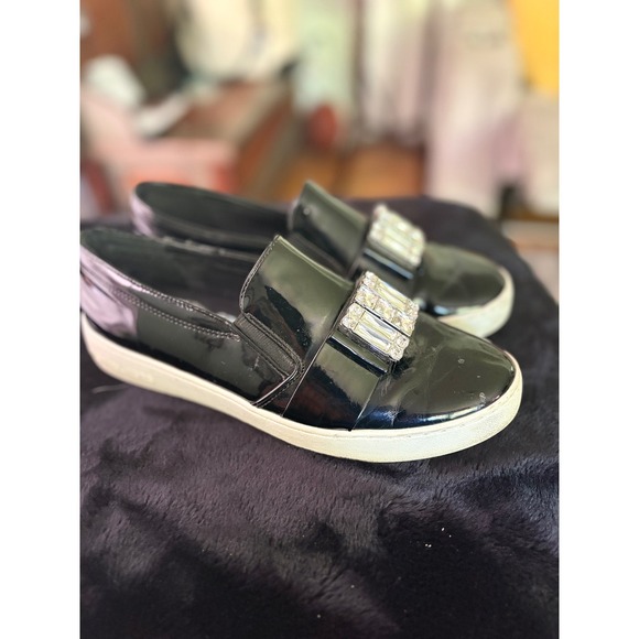 Michael Kors Shoes - Michael Kors Black Patent Crystal Buckle Slip On Sneakers HL16H Womens 9.5M